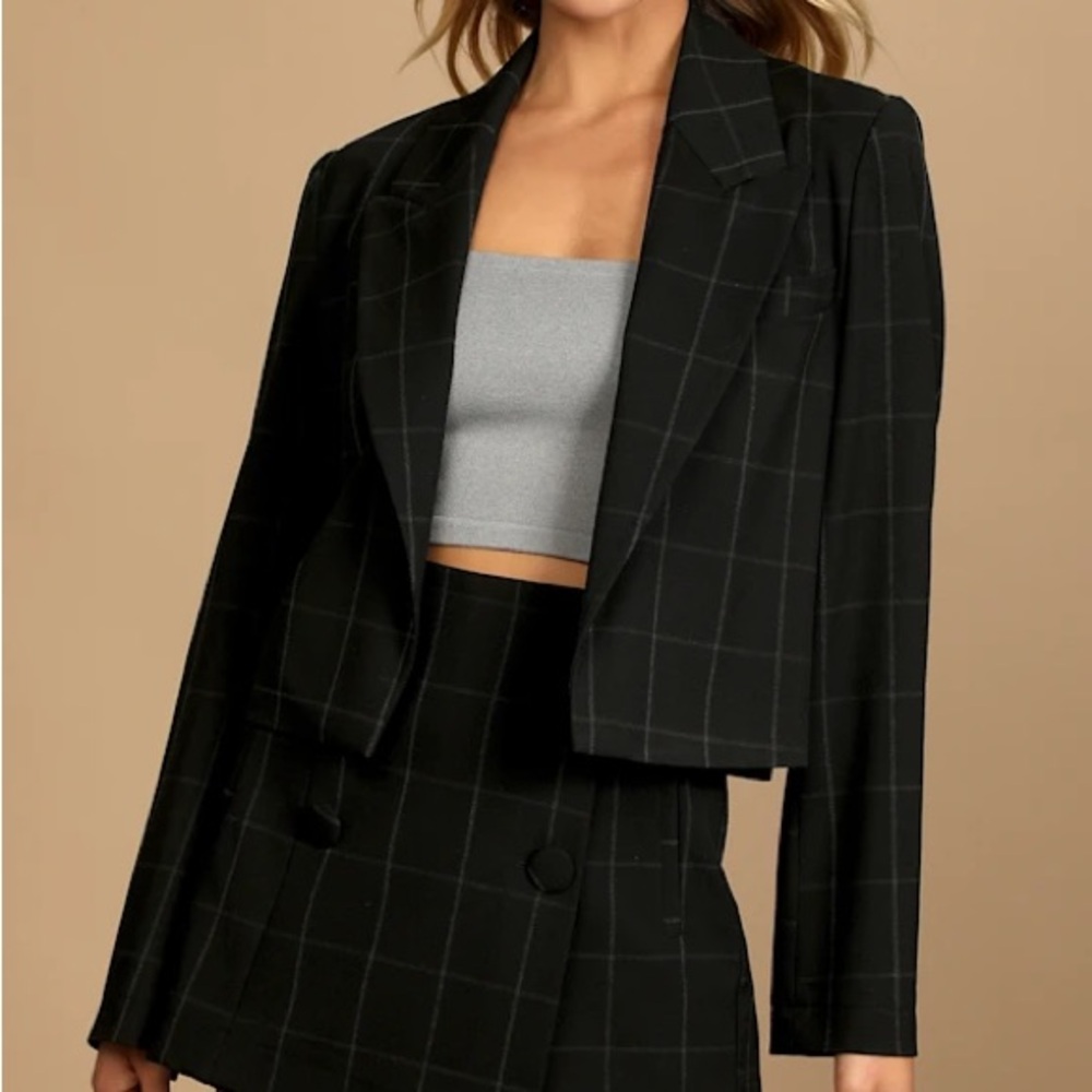 Lulu's Black Checkered Blazer